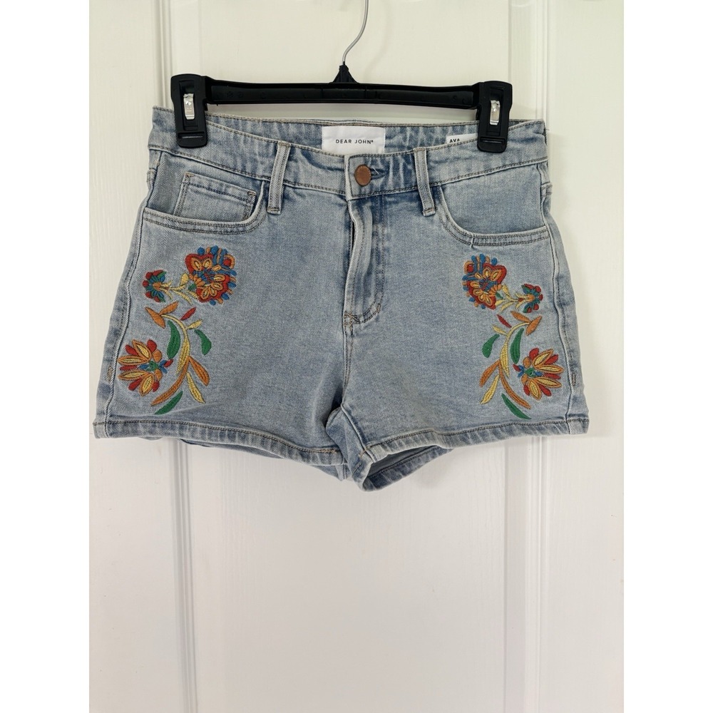 Dear John Y2K Ava Embroidered Denim‎ Shorts Size 27 Boho Floral Shortie Shorts